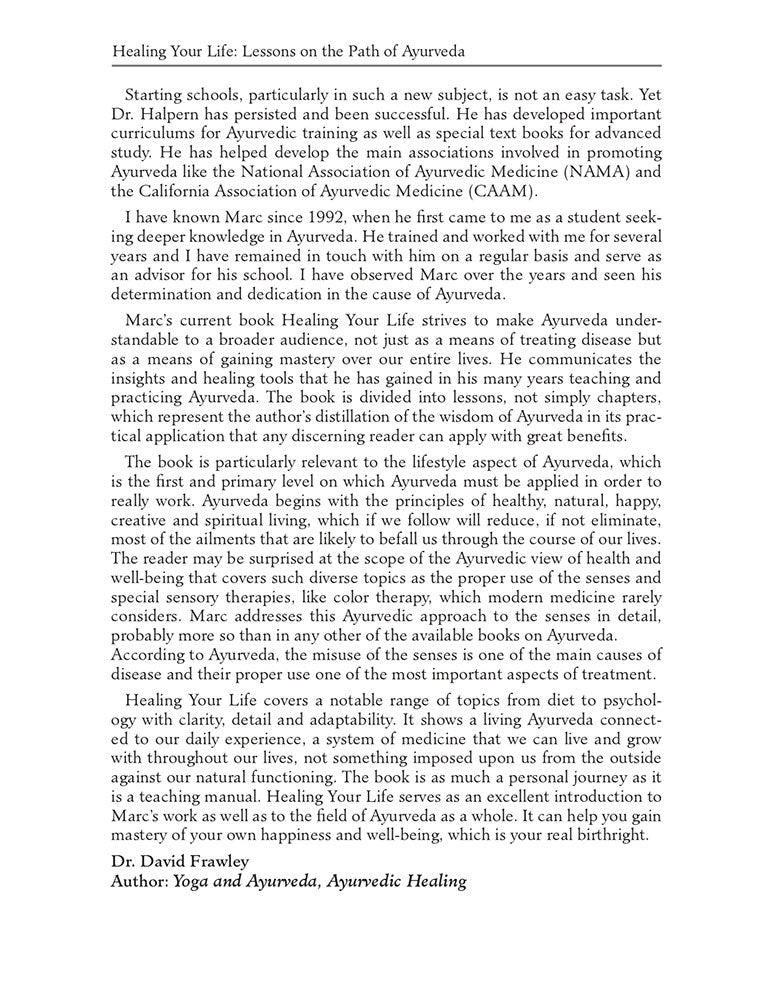 Healing Your Life: Lessons on the Path of Ayurveda