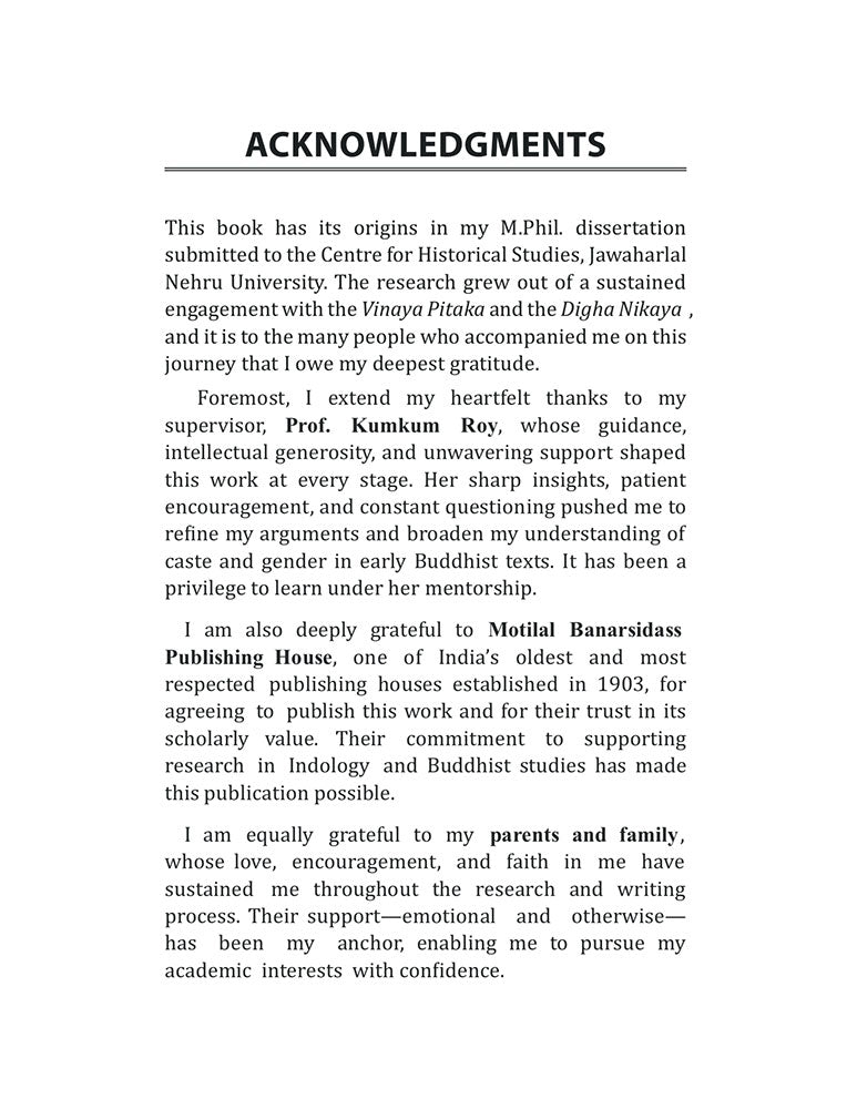 Depictions of Caste and Gender Relations in the Vinaya Pitaka and the Digha Nikaya