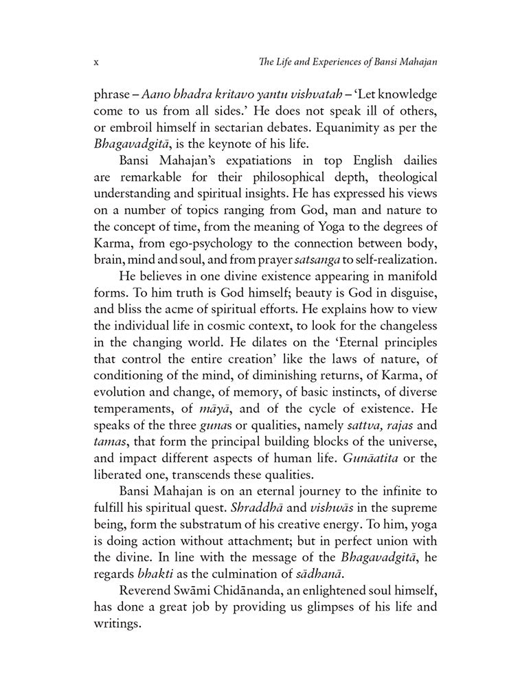 The Life and Experiences of Bansi Mahajan (A Truth-Seeker): Insights In To Motivation, Psychology, and Spirituality